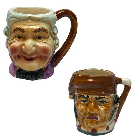2 Vintage Miniature Toby Mugs with Handles MCM TORII Mark Made in Japan - Picture 1 of 10
